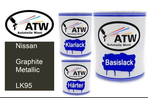 Nissan, Graphite Metallic, LK95: 1L Lackdose + 1L Klarlack + 500ml Härter - Set, von ATW Autoteile West.